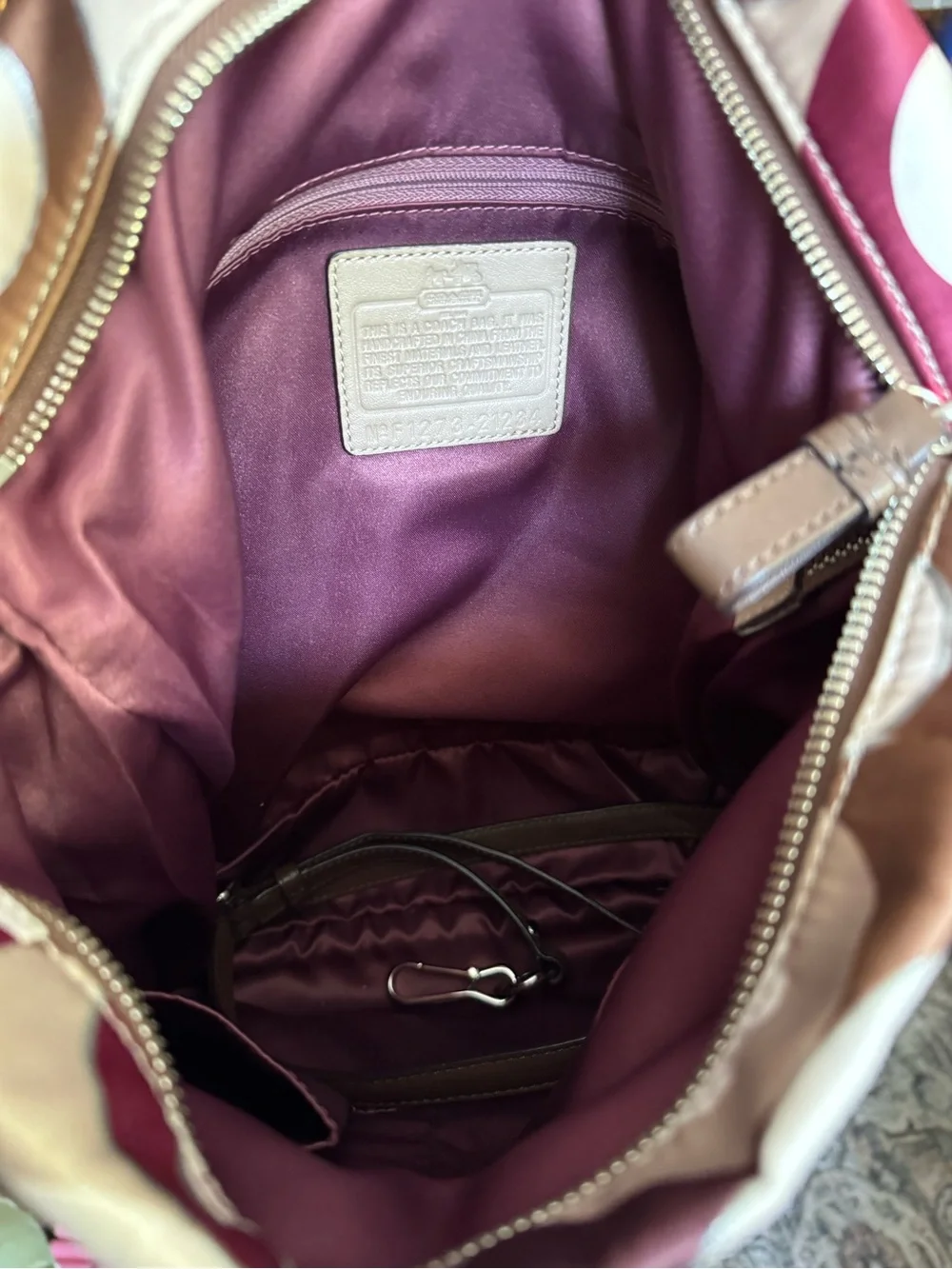 Coach Multicolor Geo Circle Hobo Bag in Pink, Burgundy & Tan